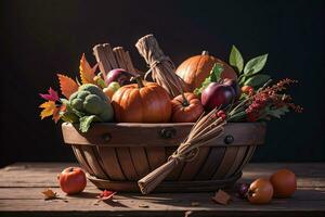 Studio Photo of the Basket With Autumn Harvest Vegetables