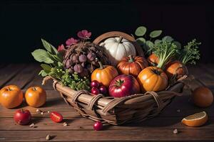 Studio Photo of the Basket With Autumn Harvest Vegetables