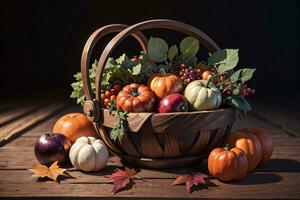 Studio Photo of the Basket With Autumn Harvest Vegetables