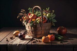 estudio foto de el cesta con otoño cosecha vegetales