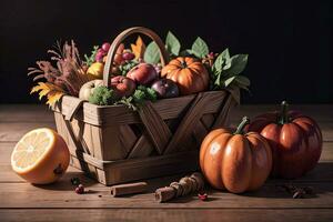 estudio foto de el cesta con otoño cosecha vegetales