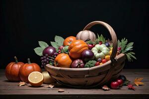 Studio Photo of the Basket With Autumn Harvest Vegetables