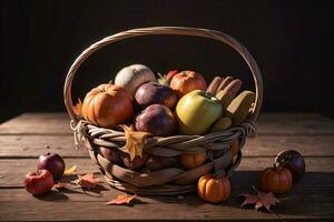 Studio Photo of the Basket With Autumn Harvest Vegetables