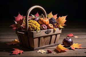 estudio foto de el cesta con otoño cosecha vegetales