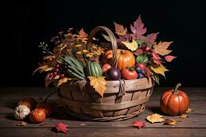 Studio Photo of the Basket With Autumn Harvest Vegetables