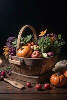 Studio Photo of the Basket With Autumn Harvest Vegetables