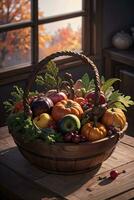 Studio Photo of the Basket With Autumn Harvest Vegetables