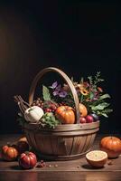 Studio Photo of the Basket With Autumn Harvest Vegetables