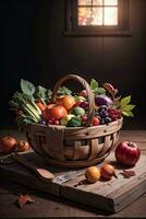 Studio Photo of the Basket With Autumn Harvest Vegetables