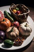 Studio Photo of the Basket With Autumn Harvest Vegetables