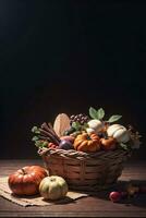 Studio Photo of the Basket With Autumn Harvest Vegetables