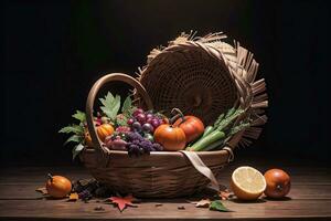 Studio Photo of the Basket With Autumn Harvest Vegetables