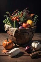 Studio Photo of the Basket With Autumn Harvest Vegetables