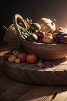 Studio Photo of the Basket With Autumn Harvest Vegetables