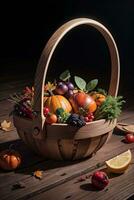 Studio Photo of the Basket With Autumn Harvest Vegetables