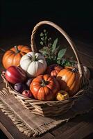 Studio Photo of the Basket With Autumn Harvest Vegetables