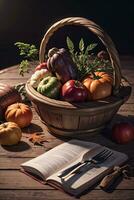 Studio Photo of the Basket With Autumn Harvest Vegetables