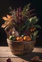 Studio Photo of the Basket With Autumn Harvest Vegetables