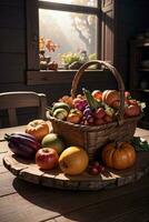 Studio Photo of the Basket With Autumn Harvest Vegetables