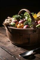 Studio Photo of the Basket With Autumn Harvest Vegetables