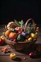 Studio Photo of the Basket With Autumn Harvest Vegetables