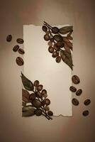 Vintage Background With Watercolor Coffee Beans and Leaves Cafe Template photo