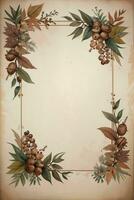 Vintage Background With Watercolor Coffee Beans and Leaves Cafe Template photo