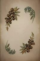 Vintage Background With Watercolor Coffee Beans and Leaves Cafe Template photo