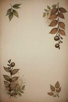 Vintage Background With Watercolor Coffee Beans and Leaves Cafe Template photo