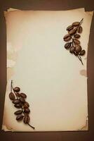 Vintage Background With Watercolor Coffee Beans and Leaves Cafe Template photo