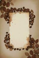 Vintage Background With Watercolor Coffee Beans and Leaves Cafe Template photo