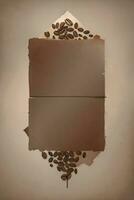 Vintage Background With Watercolor Coffee Beans and Leaves Cafe Template photo