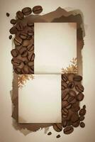 Vintage Background With Watercolor Coffee Beans and Leaves Cafe Template photo