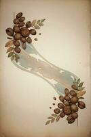 Vintage Background With Watercolor Coffee Beans and Leaves Cafe Template photo