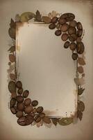 Vintage Background With Watercolor Coffee Beans and Leaves Cafe Template photo