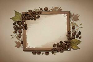 Vintage Background With Watercolor Coffee Beans and Leaves Cafe Template photo