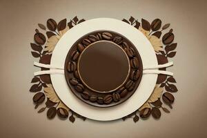 Vintage Background With Watercolor Coffee Beans and Leaves Cafe Template photo