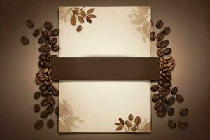 Vintage Background With Watercolor Coffee Beans and Leaves Cafe Template photo