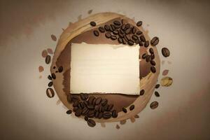 Vintage Background With Watercolor Coffee Beans and Leaves Cafe Template photo