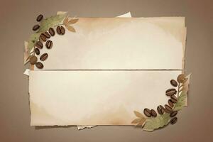 Vintage Background With Watercolor Coffee Beans and Leaves Cafe Template photo