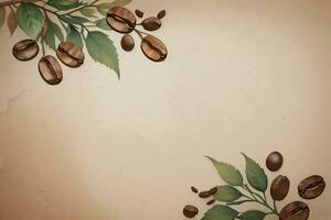 Vintage Background With Watercolor Coffee Beans and Leaves Cafe Template photo