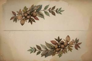 Vintage Background With Watercolor Coffee Beans and Leaves Cafe Template photo