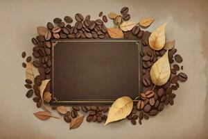 Vintage Background With Watercolor Coffee Beans and Leaves Cafe Template photo