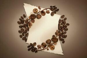 Vintage Background With Watercolor Coffee Beans and Leaves Cafe Template photo