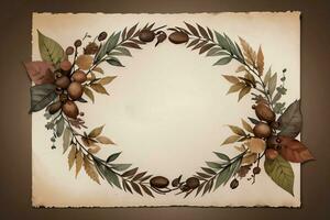 Vintage Background With Watercolor Coffee Beans and Leaves Cafe Template photo