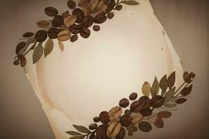 Vintage Background With Watercolor Coffee Beans and Leaves Cafe Template photo