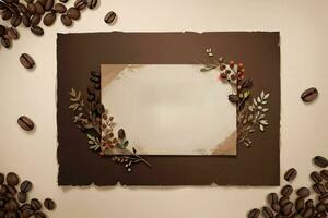 Vintage Background With Watercolor Coffee Beans and Leaves Cafe Template photo