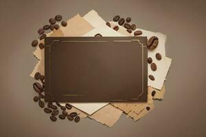 Vintage Background With Watercolor Coffee Beans and Leaves Cafe Template photo