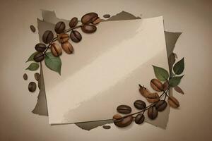 Vintage Background With Watercolor Coffee Beans and Leaves Cafe Template photo