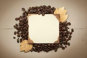 Vintage Background With Watercolor Coffee Beans and Leaves Cafe Template photo